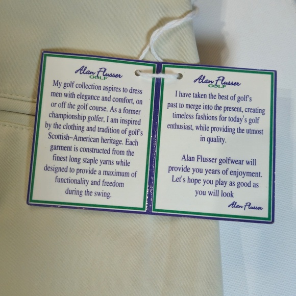 Alan Flusser Golf Pants Mens 34x30 String Pleated Front Performance Dress Cream - Picture 3 of 9